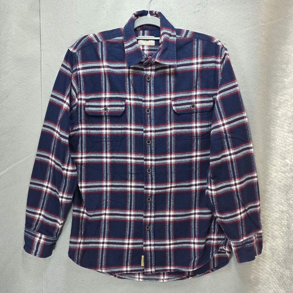 Jachs Flannel Shirt Navy and Red Plaid Button Down Heavy Warm Pockets Gorpcore